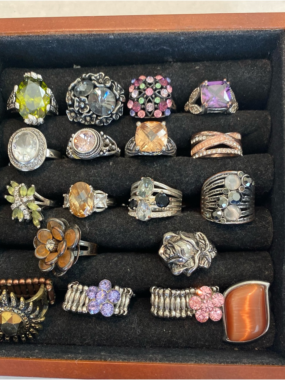 Assorted Cocktail Fashion Statement Rings Lot of 18 Multicolor Some Vintage